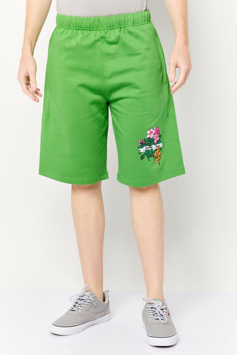 Kenzo Men Solid Brand Logo Basic Shorts, Green - Image 1