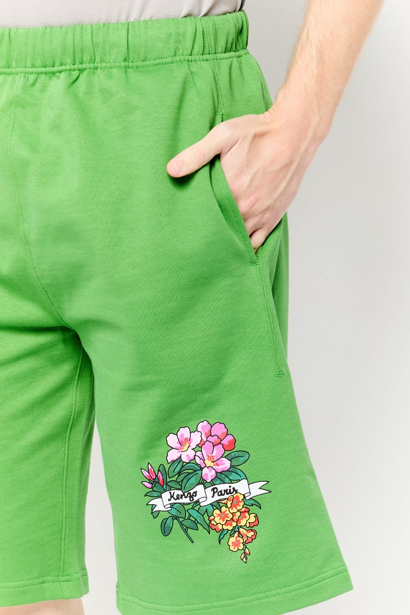 Kenzo Men Solid Brand Logo Basic Shorts, Green - Image 3