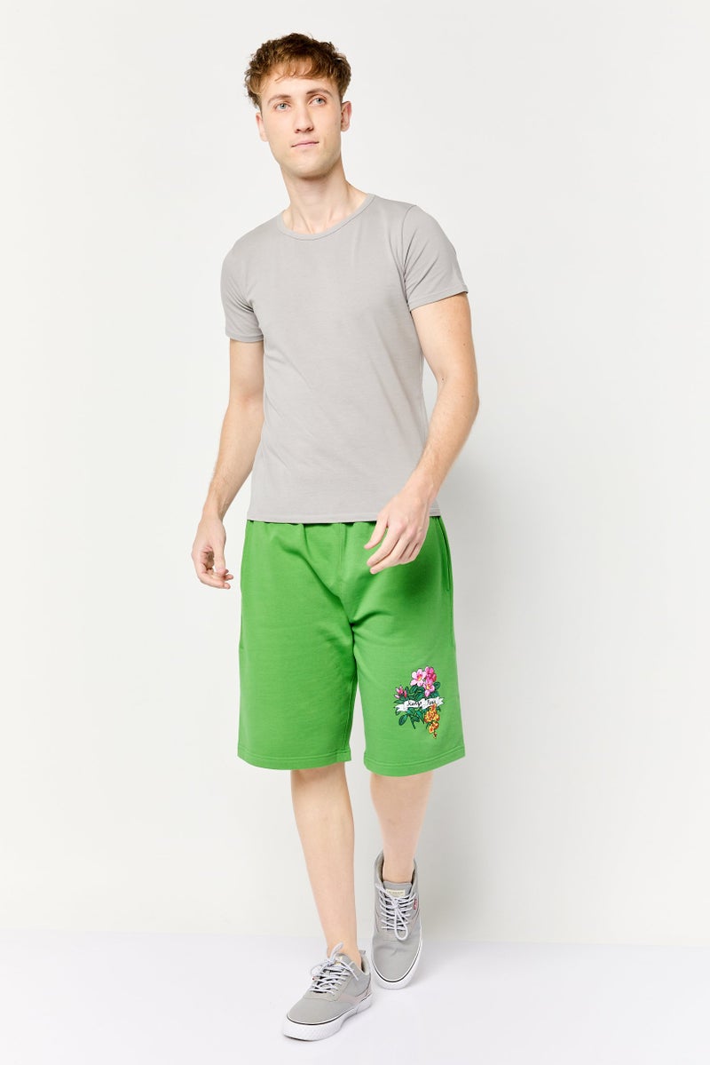 Kenzo Men Solid Brand Logo Basic Shorts, Green - Image 2