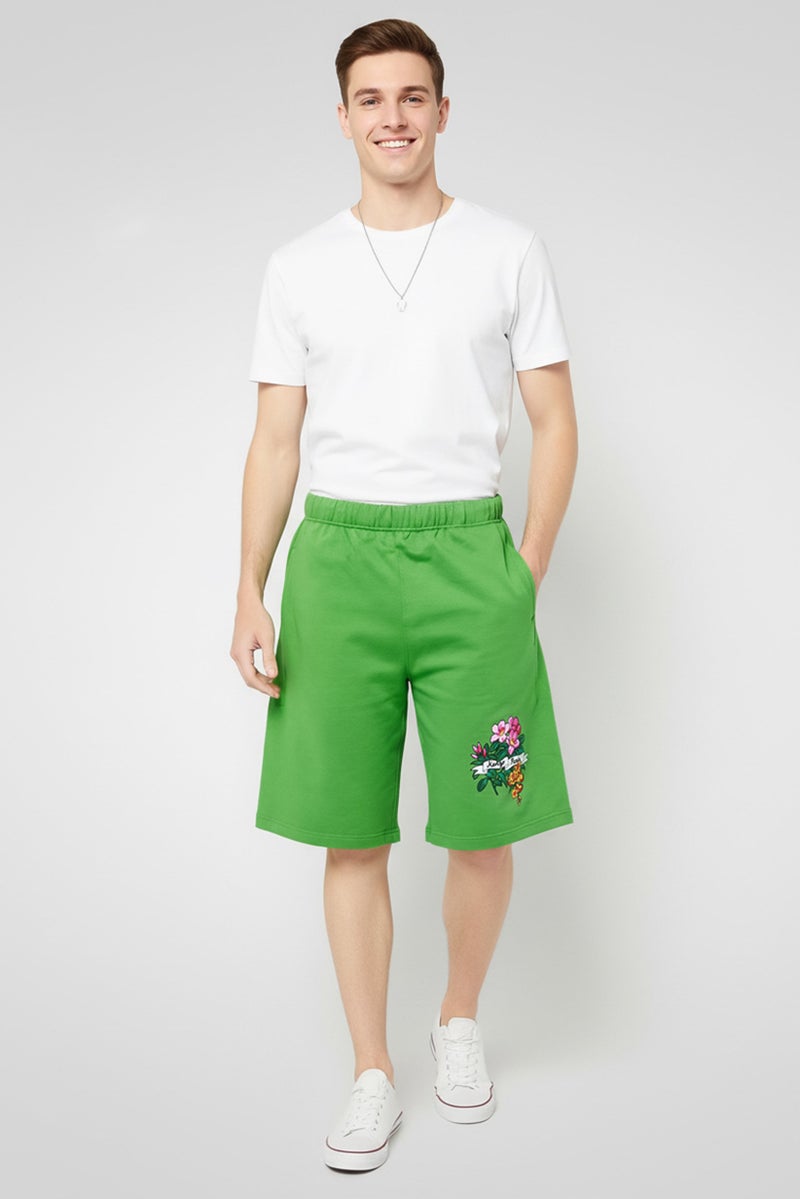 Kenzo Men Solid Brand Logo Basic Shorts, Green - Image 2