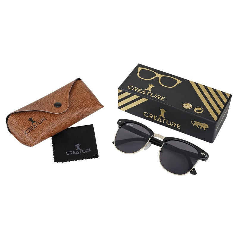 CREATURE Uv Protected Black Frame Unisex Round Sunglasses(Sun-069) - Image 5