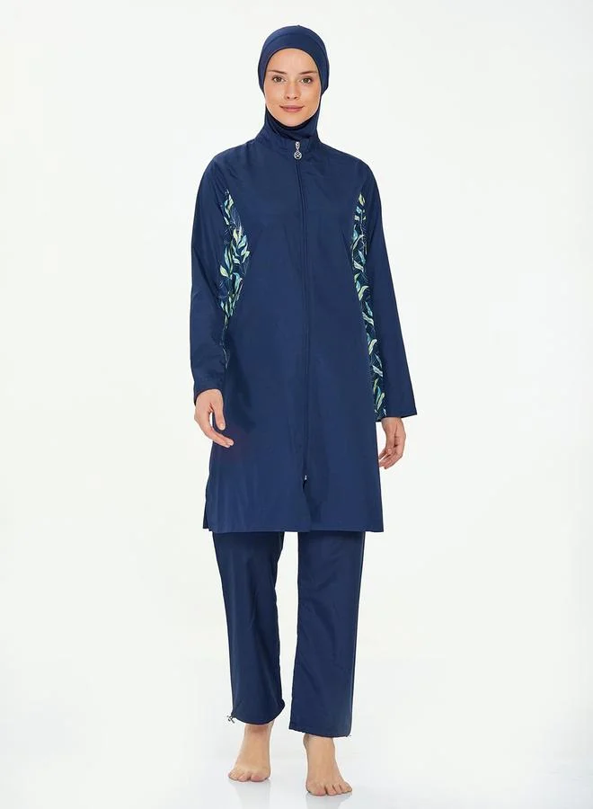 Maresiva Maresiva Navy Blue Printed Panel Hijab Burkini Set
