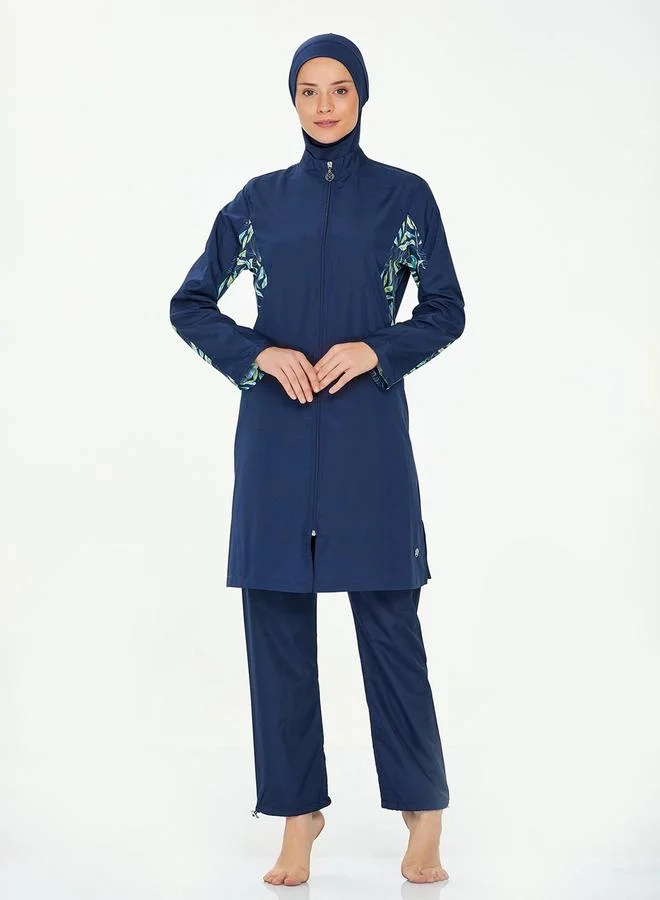 Maresiva Maresiva Navy Blue Printed Panel Hijab Burkini Set