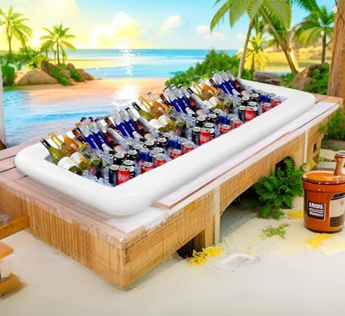 BCWATERFUNPD Inflatable Cooler Table 2 Pack Inflatable Serving Bars Floating Pool Cooler Bar Ice Buffet Serving Trays Keep Food Drinks Salad Cool Party Supplies for BBQ Picnic - Image 3