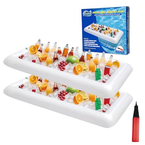 BCWATERFUNPD Inflatable Cooler Table 2 Pack Inflatable Serving Bars Floating Pool Cooler Bar Ice Buffet Serving Trays Keep Food Drinks Salad Cool Party Supplies for BBQ Picnic - Image 1