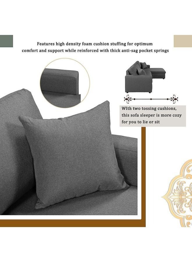 KUSTOMDECO 3 Seater Diwan Sofa Cum Bed | Convertible Fabric Sofa Bed with Storage | Modern Grey Sofa for Living Room & Guest Room - Image 5