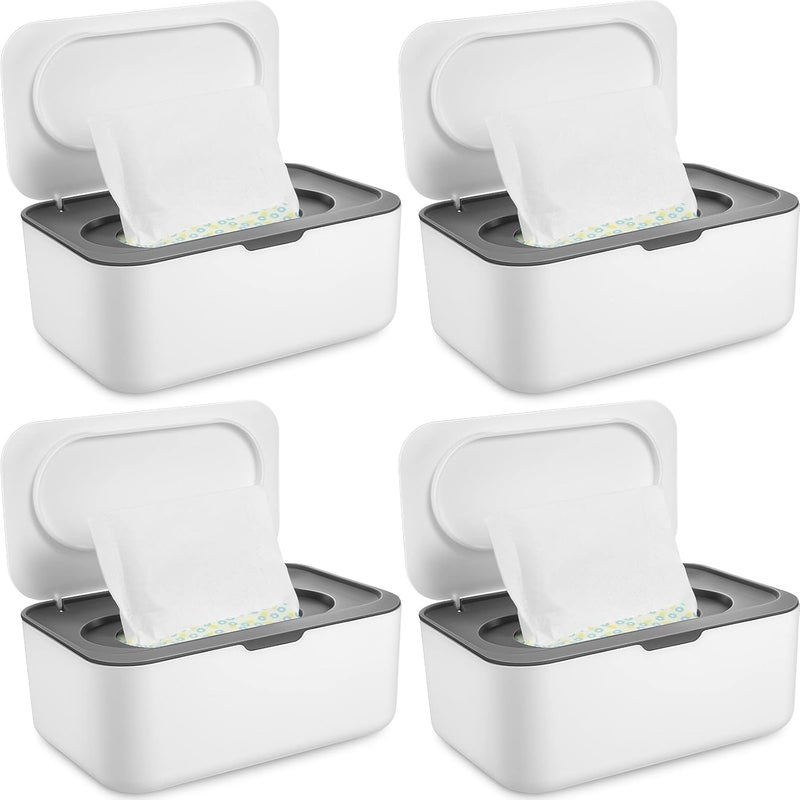 Yoande 4 Pieces Wipes Dispenser Baby Wipes Case Container Case Wet Wipe Holder with Sealing Design Refillable Baby Wipe Dispenser Easy Open and Close Gray - Image 1