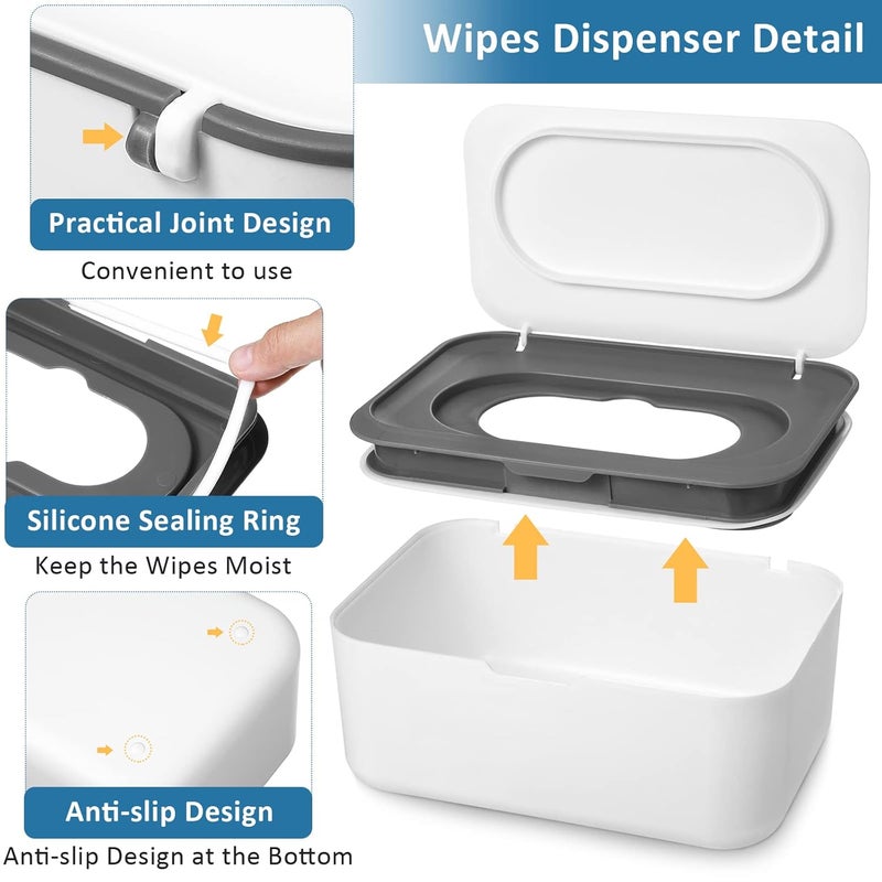 Yoande 4 Pieces Wipes Dispenser Baby Wipes Case Container Case Wet Wipe Holder with Sealing Design Refillable Baby Wipe Dispenser Easy Open and Close Gray - Image 4