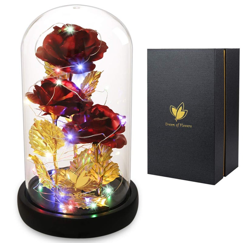 Mothers Day Flower Gifts for MomWifeMother Rose Galaxy Flower Red Rose in Glass DomeLight Up Rose Flowers with 2 Lighting ModeEnchanted Rose Gifts for Women for Birthday Wedding Valentines Day