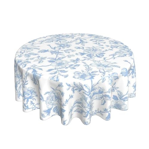 GOLIANDA Baby Blue Floral Round Tablecloth 70 Inch Chinoiserie Flower Toile Blue Table Cloth Vintage Polyester Farmhouse Round Floral Table Cover for Party Dining Picnic Kitchen Decor Indoor Outdoor - Image 1