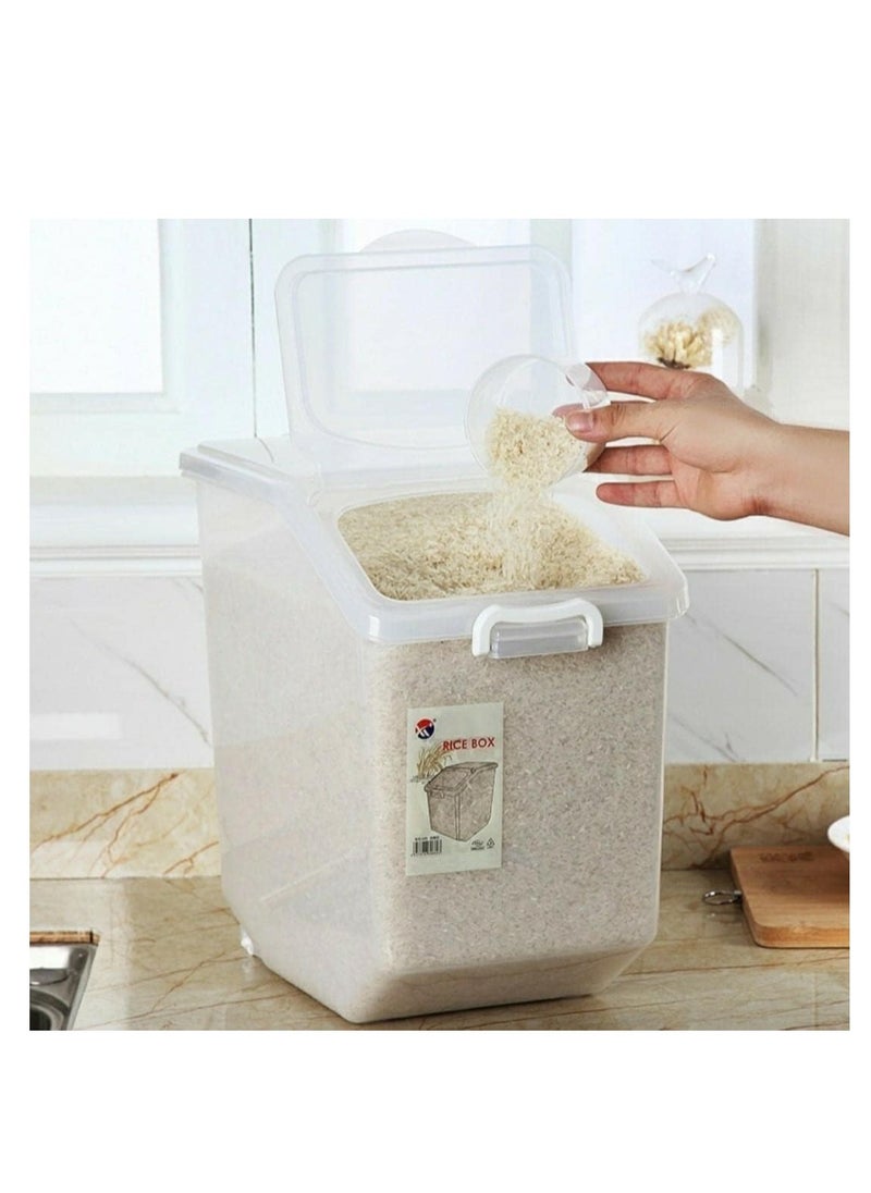 Premify - Rice Storage Container 10kg - Food Storage Container with Lid, BPA Free Plastic Large Cereal Sotrage Box, Multifunctional containers for kitchen food with Measuring Cup - Image 1