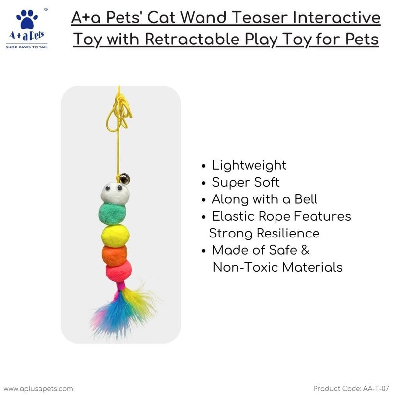 A+a Pets ' Cat Wand Teaser Interactive Toy with Feather Tail Play Toy for Cats, Puppies, and Small Animals (Pom) - Image 2