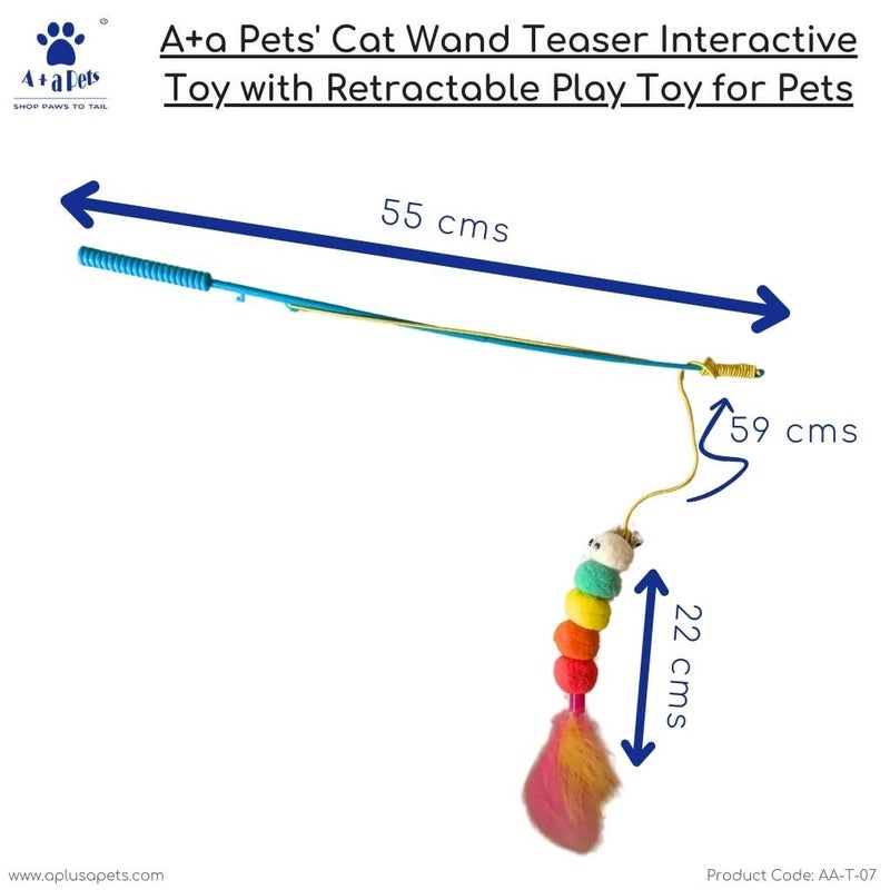 A+a Pets ' Cat Wand Teaser Interactive Toy with Feather Tail Play Toy for Cats, Puppies, and Small Animals (Pom) - Image 3