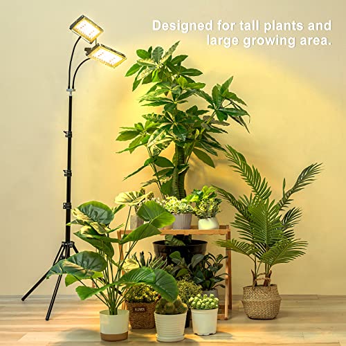 LBW Grow Light for Indoor Plants, Dual Heads Full Spectrum LED, Auto On/Off Timer, 6 Dimmable Levels, 3 Switch Modes, Adjustable Tripod Stand 15-63 inches - Image 2