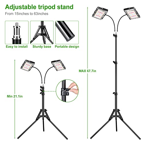 LBW Grow Light for Indoor Plants, Dual Heads Full Spectrum LED, Auto On/Off Timer, 6 Dimmable Levels, 3 Switch Modes, Adjustable Tripod Stand 15-63 inches - Image 5