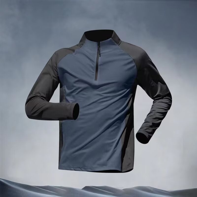 Generic Cross-border Foreign Trade Half-zipper plus size Mens Autumn Riding Outdoor Sports Clothes T-shirt Running Quick-drying Long-sleeved Blue - Image 3