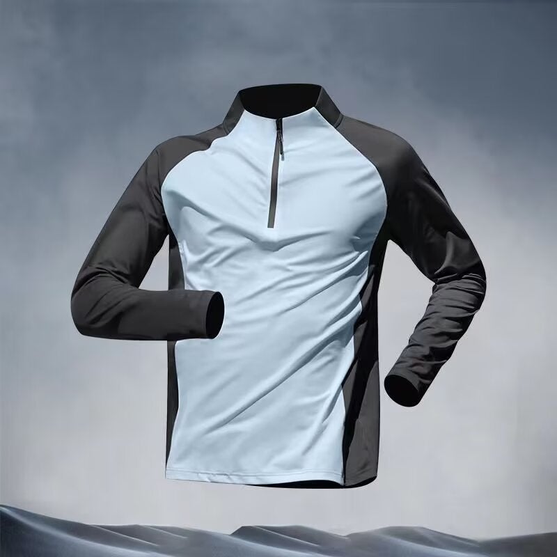 Generic Cross-border Foreign Trade Half-zipper plus size Mens Autumn Riding Outdoor Sports Clothes T-shirt Running Quick-drying Long-sleeved Blue - Image 1