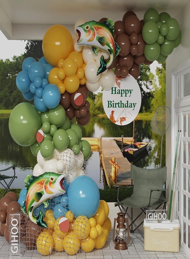 GIHOO Fishing Birthday Party Decorations 155PCS Fishing Balloon Arch Garland Kit with Rainbow Trout Fish Balloon for Ofishally One Fisherman Birthday Fish Themed Baby Shower Party Decoration - Image 1