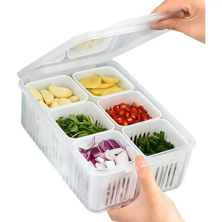 ROKTRY Fridge Storage Boxes Freezer Storage Containers Container for Kitchen Storage Set Storage in Kitchen Vegetable Storage Draining Crisper Refrigerator Food Box 6 compartment 1pcs - Image 4