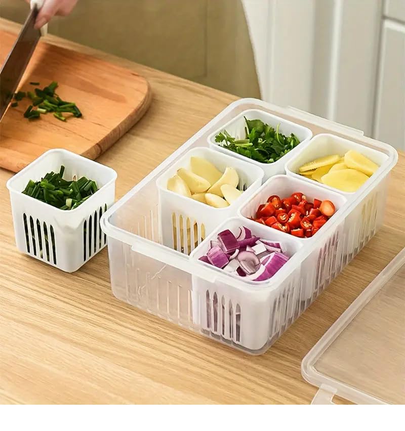 ROKTRY Fridge Storage Boxes Freezer Storage Containers Container for Kitchen Storage Set Storage in Kitchen Vegetable Storage Draining Crisper Refrigerator Food Box 6 compartment 1pcs - Image 3