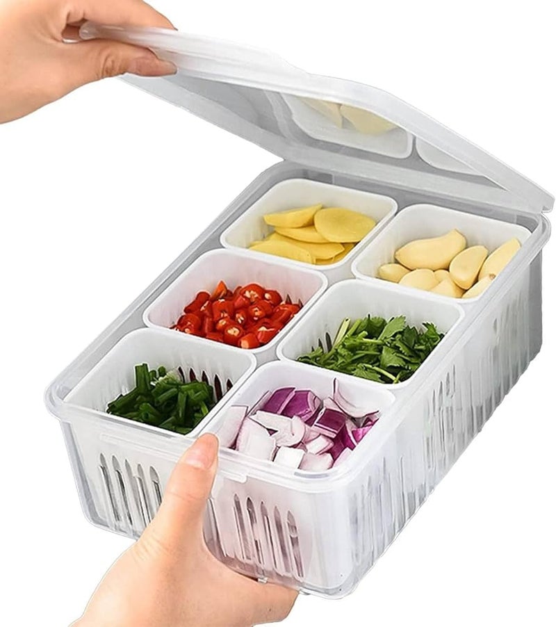 ROKTRY Fridge Storage Boxes Freezer Storage Containers Container for Kitchen Storage Set Storage in Kitchen Vegetable Storage Draining Crisper Refrigerator Food Box 6 compartment 1pcs - Image 2