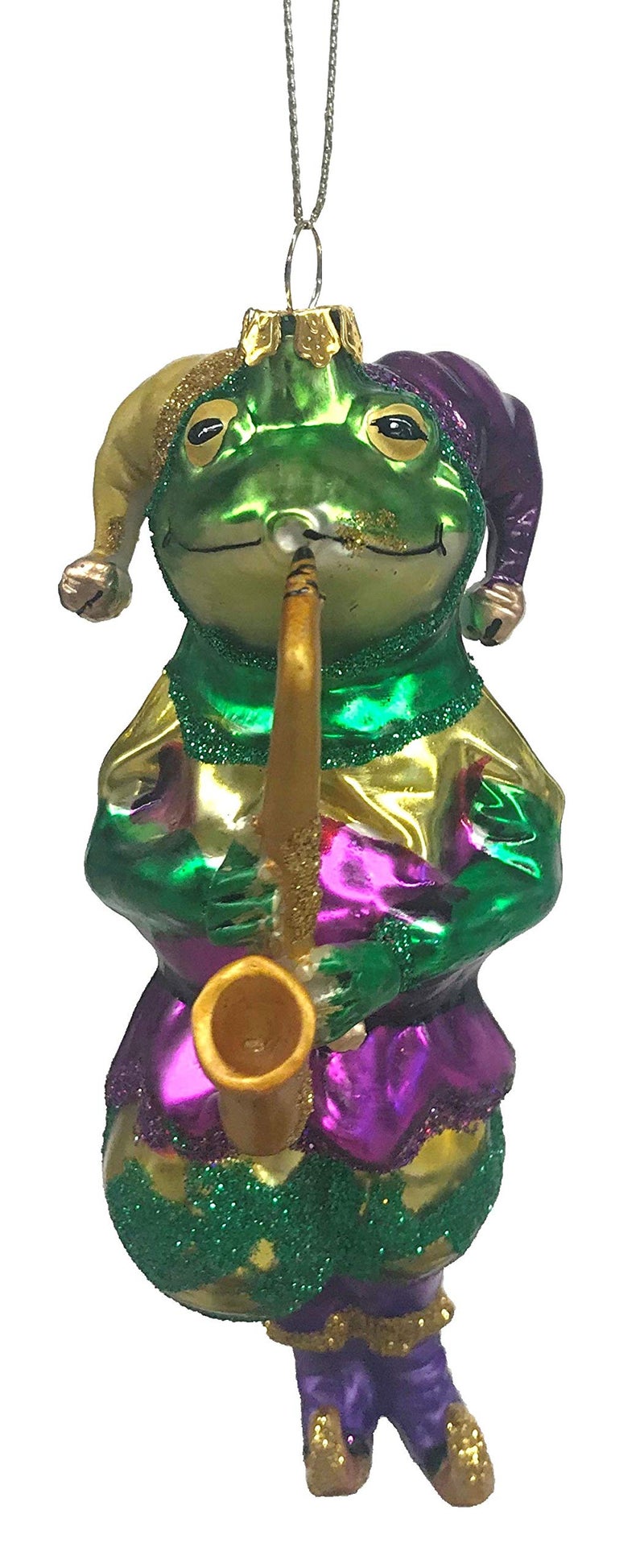 ديسمبر دايموندز ديسمبر Diamonds Jester Frog مع Saxophone Glass Mardi Gras Ornament 7980446