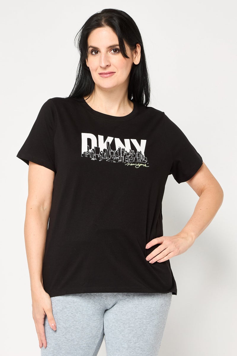 DKNY Women Sportswear Fit Short Sleeves Outdoor T-Shirt, Black - Image 1