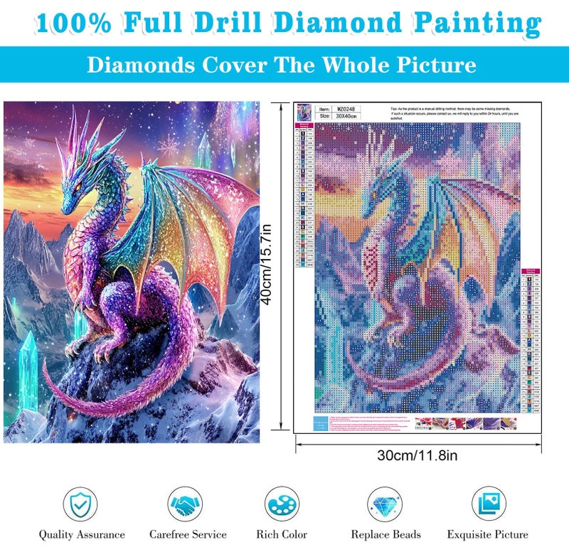 Meothan 5D Diamond Painting Kits for Adults Beginners Dragon Diamond Art Kits for Adoults DIY Full Round Paint with Diamond Art Dots Crystal Dragon Gem Art Painting Crafts Kits 11.8x15.7inch - Image 3
