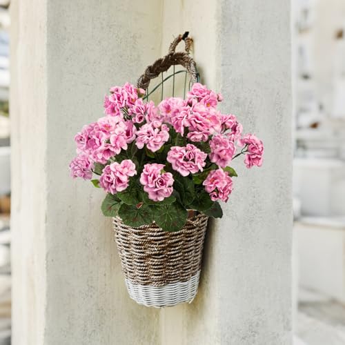 Uqueeten Plastic Flowers for Outdoors Home Decor Fake Plants Artificial Flowers Artificial Geraniums Outdoor Fake Flowers Silk Bouquet, Fall Decor for Interior Porch Garden Decor14.4 (Pink) 8PCS - Image 5