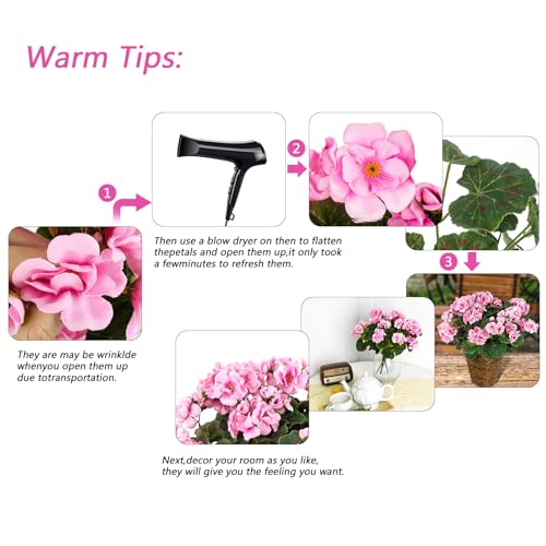 Uqueeten Plastic Flowers for Outdoors Home Decor Fake Plants Artificial Flowers Artificial Geraniums Outdoor Fake Flowers Silk Bouquet, Fall Decor for Interior Porch Garden Decor14.4 (Pink) 8PCS - Image 4