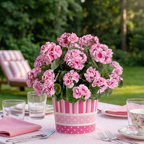 Uqueeten Plastic Flowers for Outdoors Home Decor Fake Plants Artificial Flowers Artificial Geraniums Outdoor Fake Flowers Silk Bouquet, Fall Decor for Interior Porch Garden Decor14.4 (Pink) 8PCS - Image 3