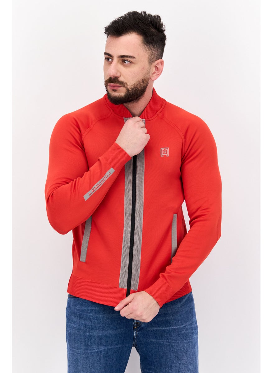 Free Soul Men Stand Collar Brand Logo Long Sleeves Sweatshirt, Red  - Image 1