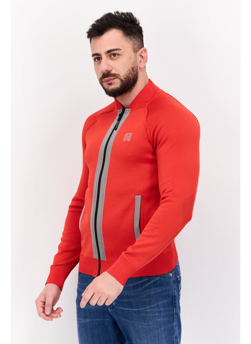 Free Soul Men Stand Collar Brand Logo Long Sleeves Sweatshirt, Red  - Image 3