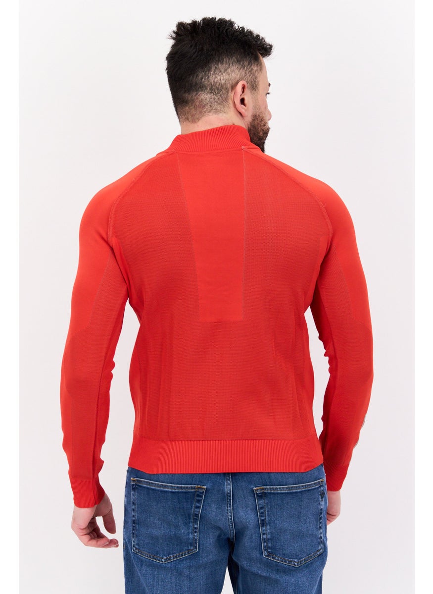 Free Soul Men Stand Collar Brand Logo Long Sleeves Sweatshirt, Red  - Image 2