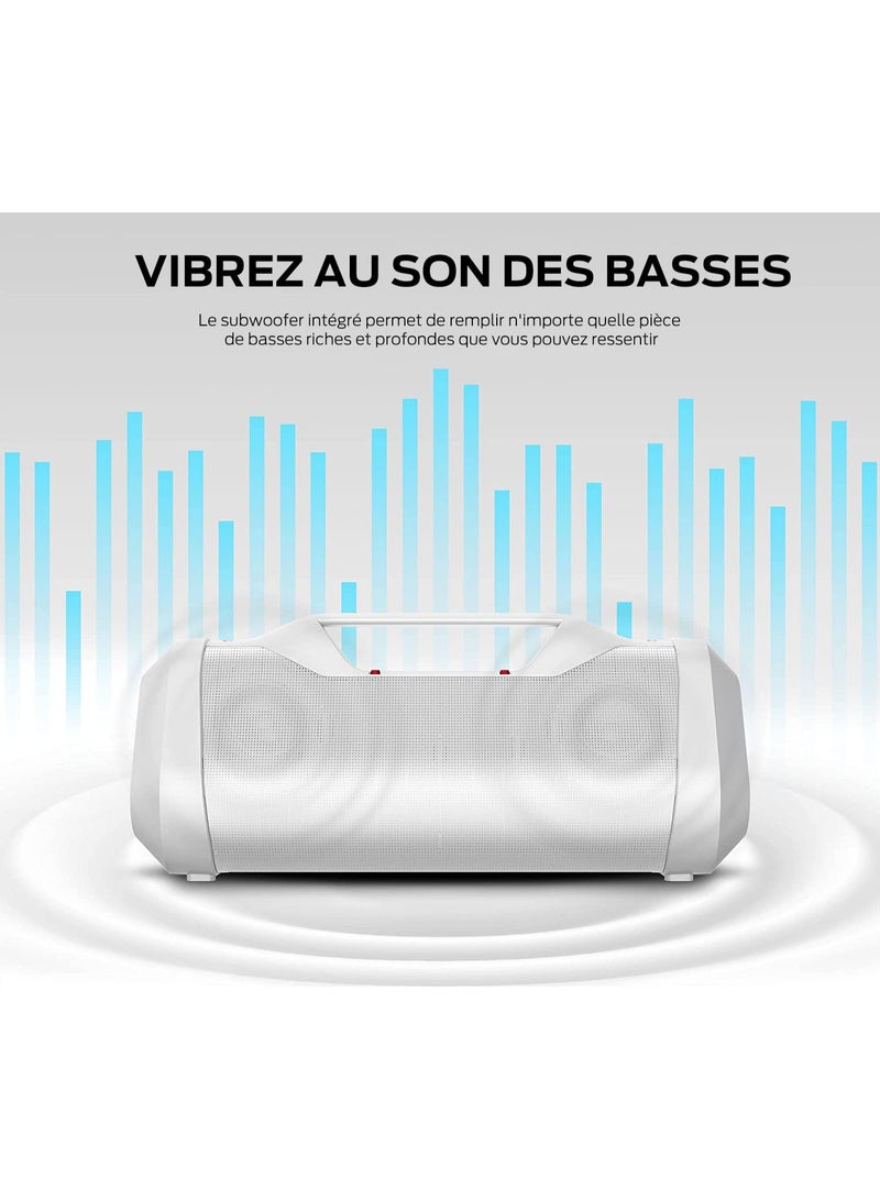 Monster Blaster 3.0 Portable Wireless Bluetooth Speaker, 120W Rechargeable Wireless Boombox, USB Charge Out, IPX5 Water Resistant - White - Image 3