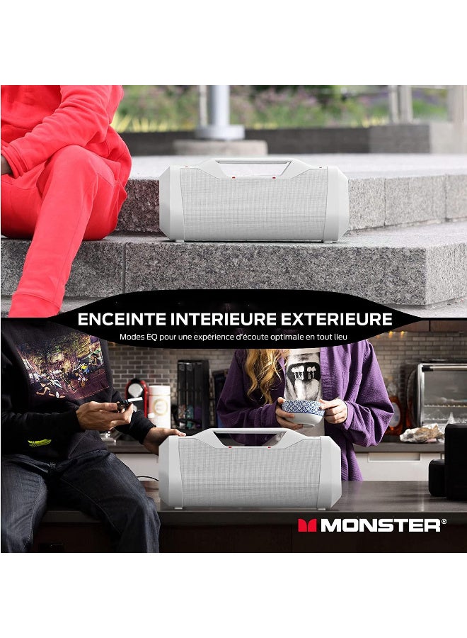 Monster Blaster 3.0 Portable Wireless Bluetooth Speaker, 120W Rechargeable Wireless Boombox, USB Charge Out, IPX5 Water Resistant - White - Image 2