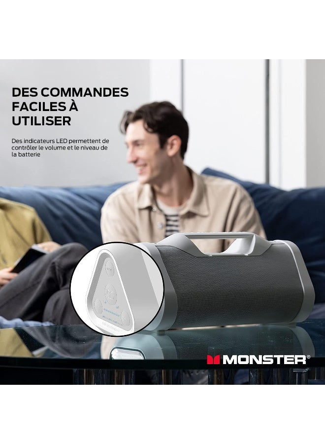 Monster Blaster 3.0 Portable Wireless Bluetooth Speaker, 120W Rechargeable Wireless Boombox, USB Charge Out, IPX5 Water Resistant - White - Image 5
