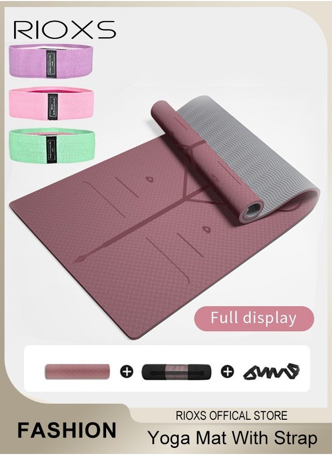 RIOXS Yoga Mat Non Slip Yoga Mat with Strap Included 6mm Thick Exercise Mat Ideal for HiiT, Pilates, Yoga and Many Other Home Workouts with Resistance Bands  - Image 1