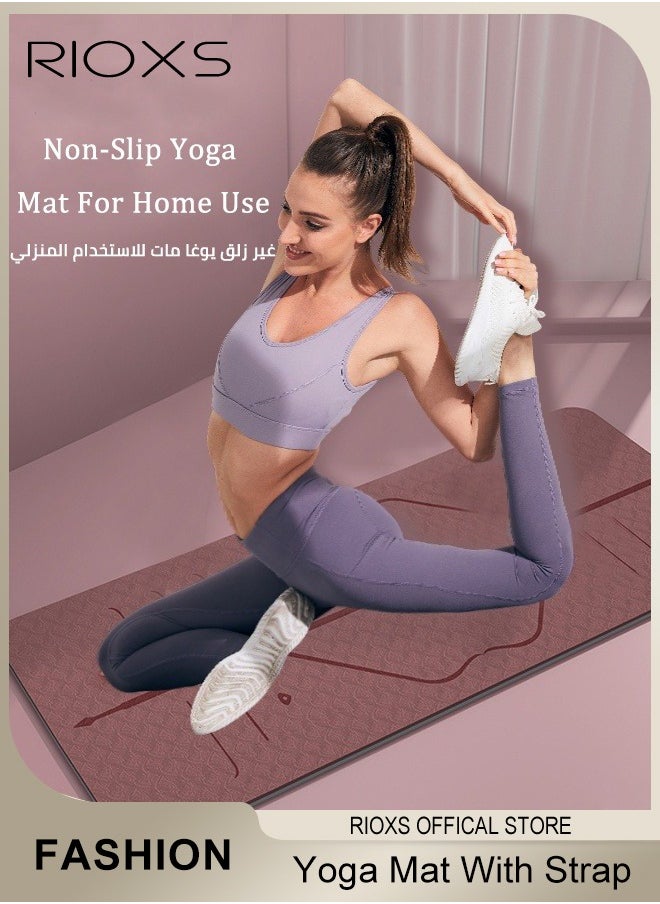RIOXS Yoga Mat Non Slip Yoga Mat with Strap Included 6mm Thick Exercise Mat Ideal for HiiT, Pilates, Yoga and Many Other Home Workouts with Resistance Bands  - Image 2