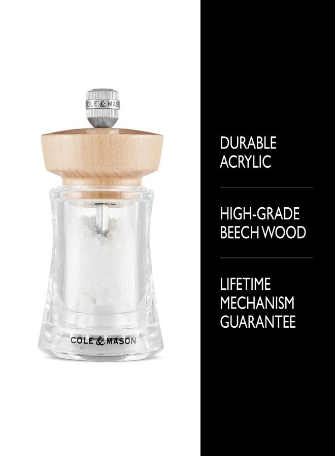 Cole & Mason Holborn Acrylic - Compact Hand Grinder - Acrylic Kitchen Tool with Adjustable Grind Setting - Easy-to-Clean Grinder with Premium Design - Natural Beech Salt Mill, 3.75" - Image 2