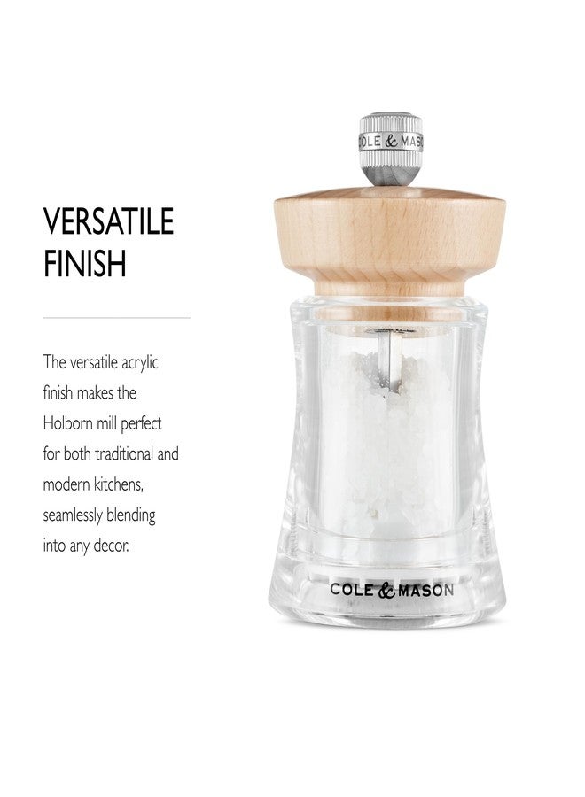 Cole & Mason Holborn Acrylic - Compact Hand Grinder - Acrylic Kitchen Tool with Adjustable Grind Setting - Easy-to-Clean Grinder with Premium Design - Natural Beech Salt Mill, 3.75" - Image 4