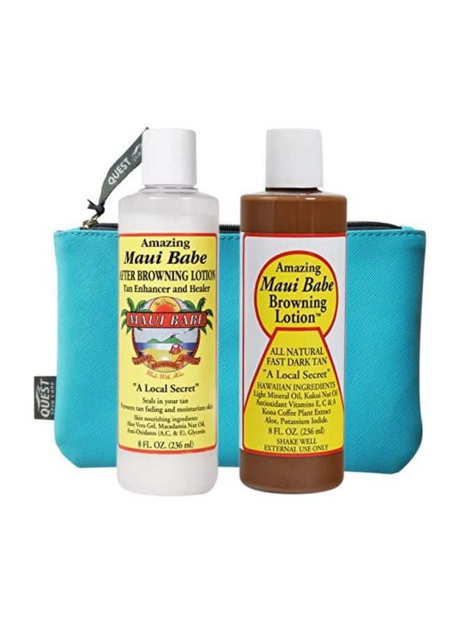 Nautical Crush Trading Maui Babe Before And After Browning Lotion 2 Pack - Outdoor Tanning Lotion 8oz & After Sun Lotion 8 oz With Makeup Bag - Maui Babe Suntan Lotion - Dark Tanning Formula Sun Tanning Lotion  - Image 1