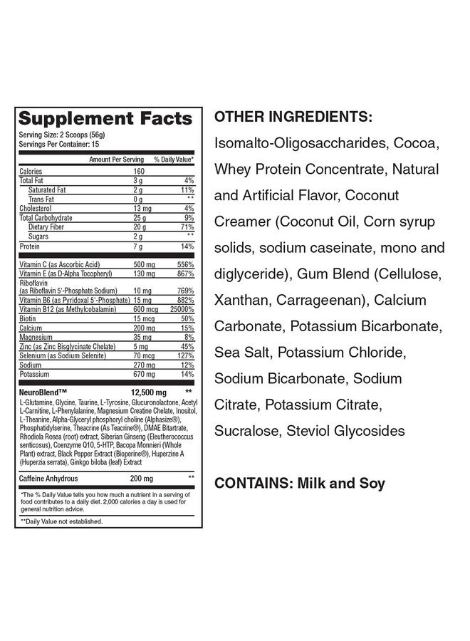 لين1 مشروب الطاقة العقلية من Lean1 Neuro Chocolate، عبوة تحتوي على 15 وجبة من Nutrition53 - Image 3