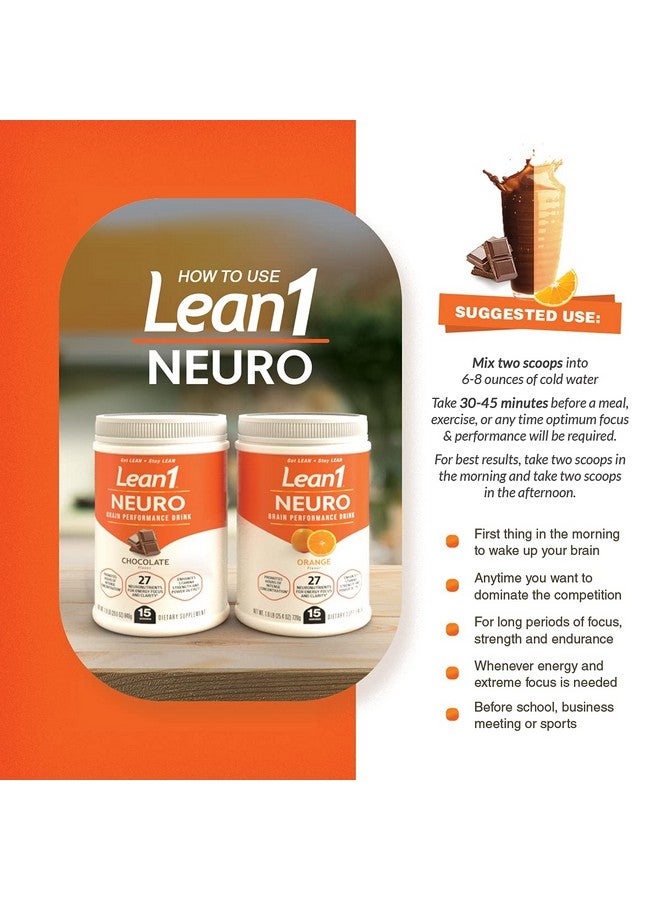لين1 مشروب الطاقة العقلية من Lean1 Neuro Chocolate، عبوة تحتوي على 15 وجبة من Nutrition53 - Image 4