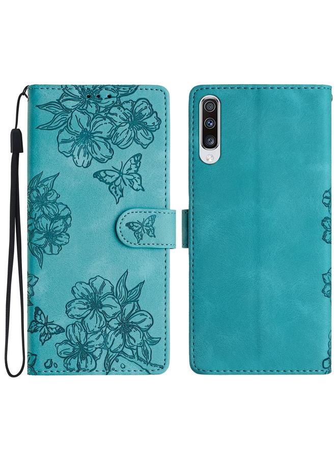 اس-توب جراب لهاتف Samsung Galaxy A70 مصنوع من مادة البولي يوريثان المنقوشة بنقشة زهور الكرز والفراشات - Image 1