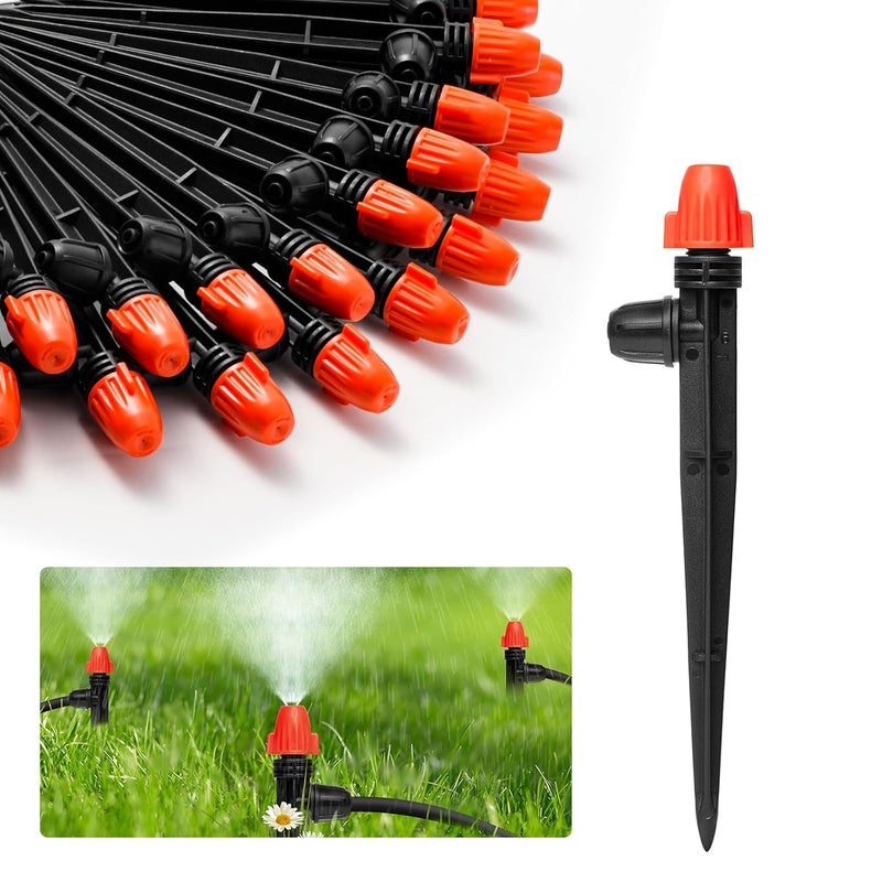 La Farah 360° Adjustable Drip Spray Emitters for 1/4" Tubing, 30pcs | Drip Sprinkler Heads for Lock Barb Parts, with Stake, Drip Irrigation System - Image 1