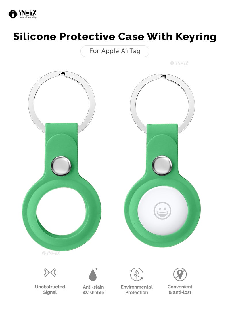 INEIX - Silicone Protection Case Cover With Key Chain Holder For Apple AirTag - Cyan - Image 1
