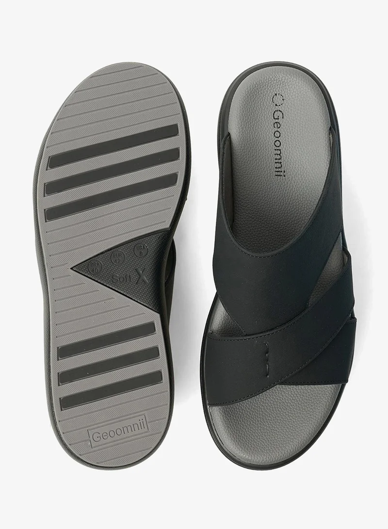 Geoomnii Black Traditional Arabic Sandals for Men – Comfortable Leather Slip-On Design – Perfect for Everyday Wear & Occasions-Olive for Men | Best Price UAE