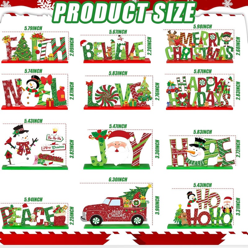 Marsui 12 Pcs Christmas Wooden Table Decor Xmas Decorative Table Centerpiece Merry Christmas Wood Table Signs Hope Believe Joy Noel Peace Love Wooden Signs for Home Party Decoration - Image 3