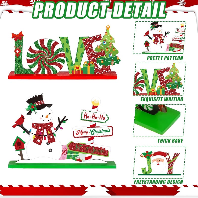 Marsui 12 Pcs Christmas Wooden Table Decor Xmas Decorative Table Centerpiece Merry Christmas Wood Table Signs Hope Believe Joy Noel Peace Love Wooden Signs for Home Party Decoration - Image 5